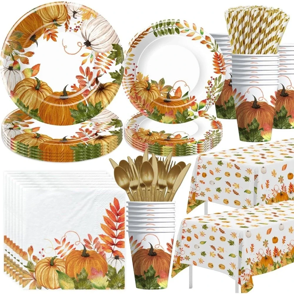 Thanksgiving Party Decorations Tableware, Fall Autumn Leaves Pumpkin Theme Thank